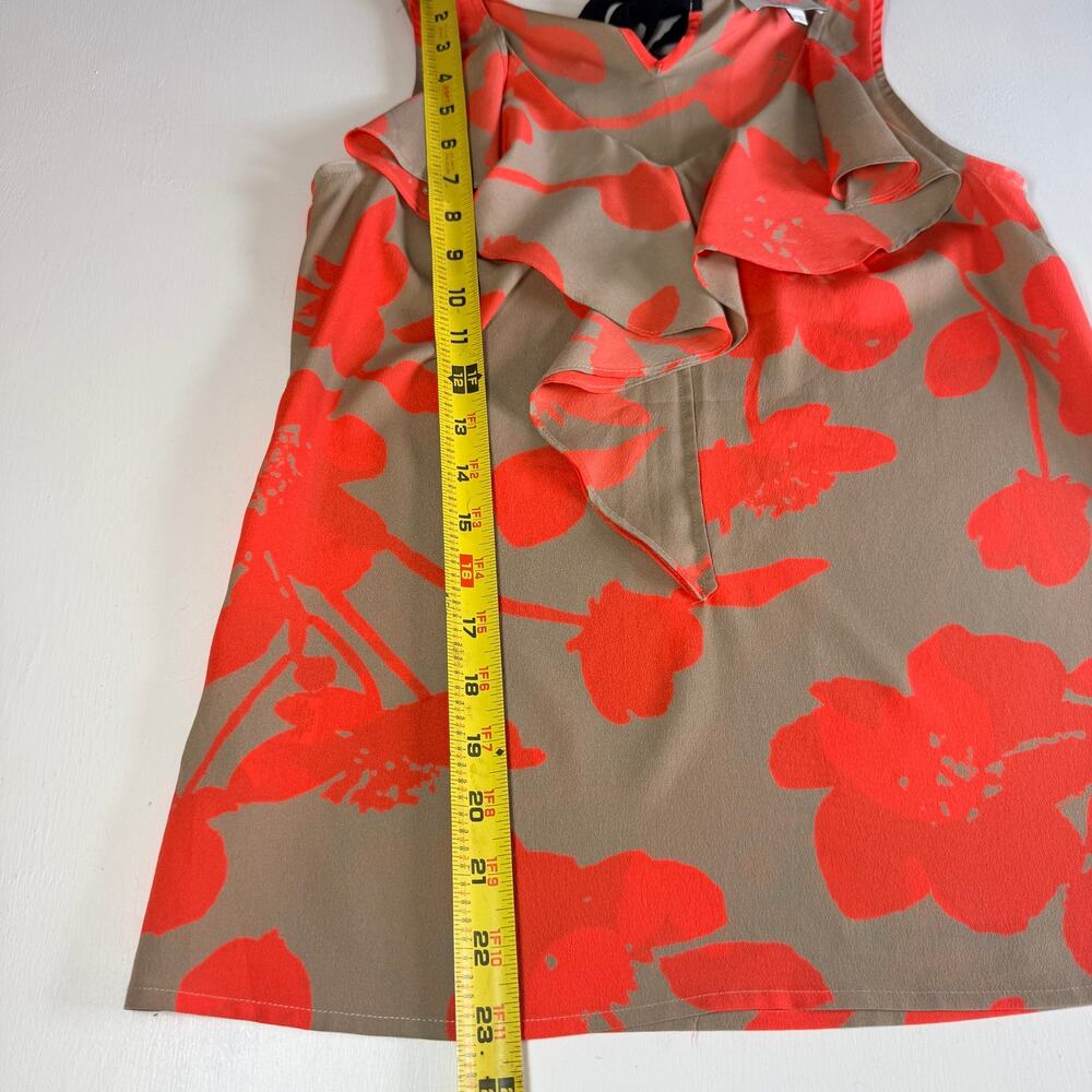 Loft XS Tan Orange Floral Ruffle V-Neck Sleeveless Office Casual Spring Blouse - Picture 9 of 10